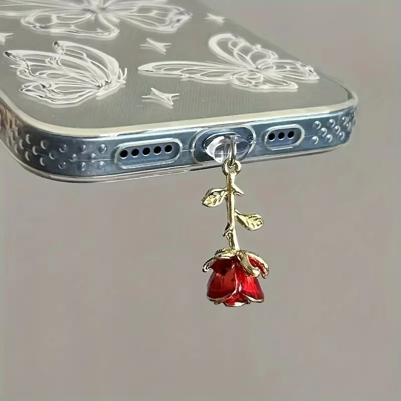 Yellow Phone Accessories - Red Rose Dustproof Plug Accessories for