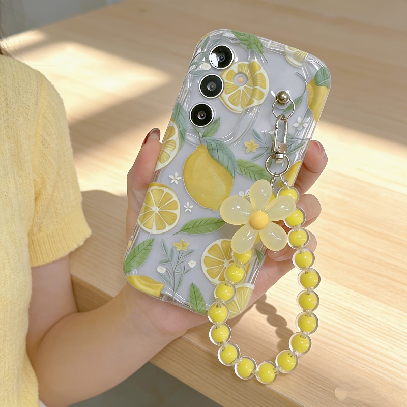 Yellow Phone Accessories - Yellow Lemon Flower Lanyard Phone Case