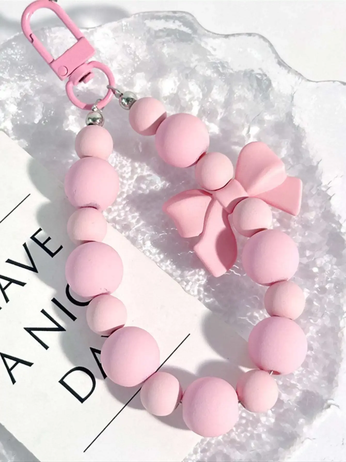 Phone Accessories For Teen Girls - 1pc Pink Pearl Bow Keychain Mobile